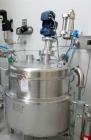 Used 300 liter HM Rustfri kettle, stainless steel construction, jacketed for 2.7 bar(39 psi at 150 c, top entering .75 kw Ekato agitator, model FGL-25D, on 2 legs, serial# FS-1210A, built 2011.