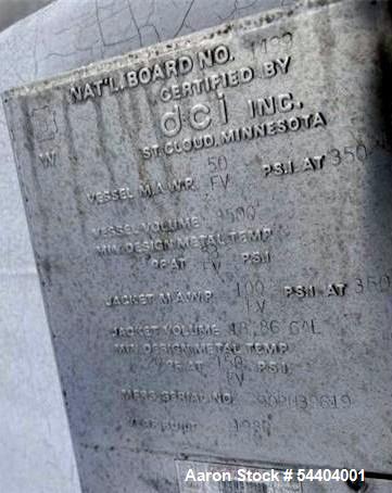 Used DCI Jacketed Tank.  2,246 Gallon. 316 L Stainless steel.