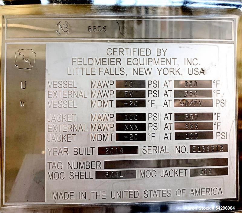 2,600 Gallon Feldmeier Stainless Steel Jacketed Mixing Tank with Sweep Agitator