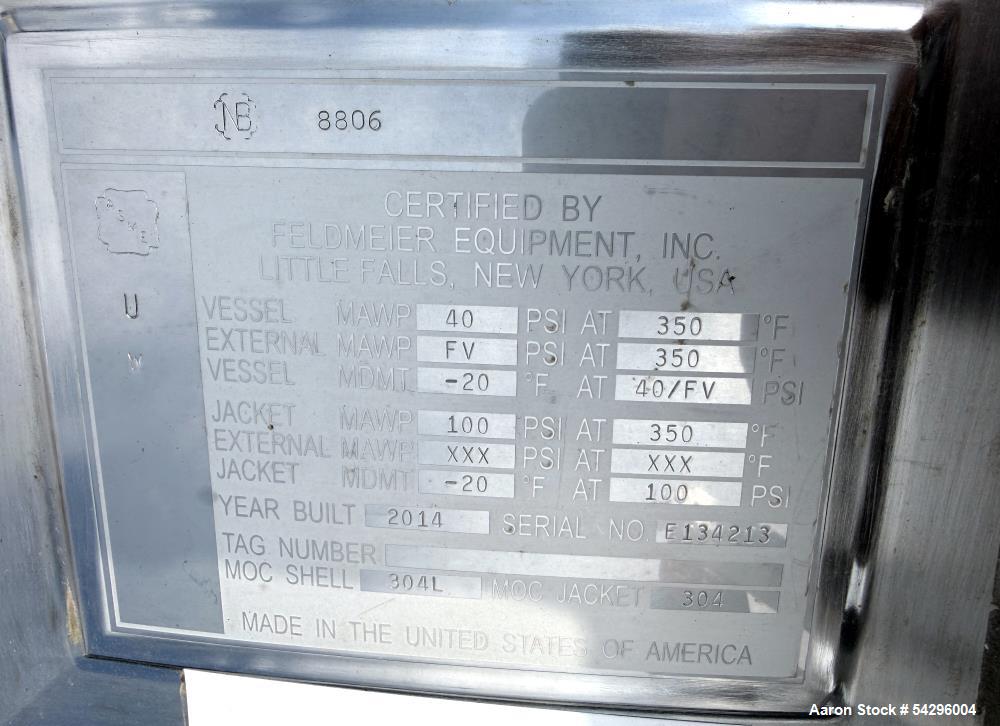 2,600 Gallon Feldmeier Stainless Steel Jacketed Mixing Tank with Sweep Agitator