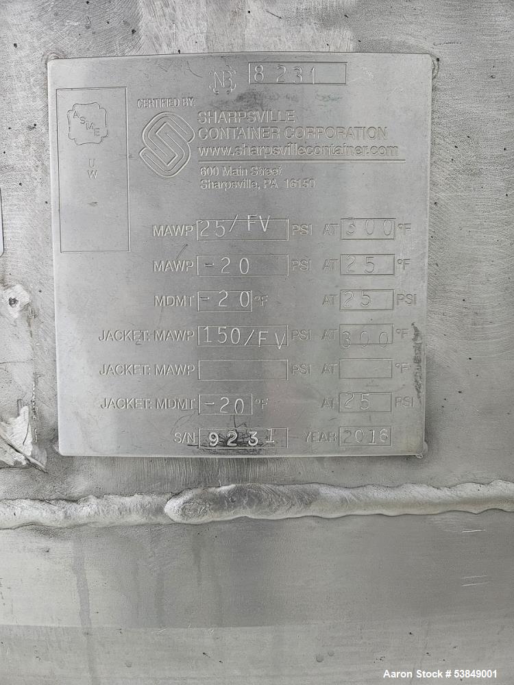 Used Sharpsville 2,000 Gallon Stainless Steel Jacketed Reactor – ASME Rated with Circulation System