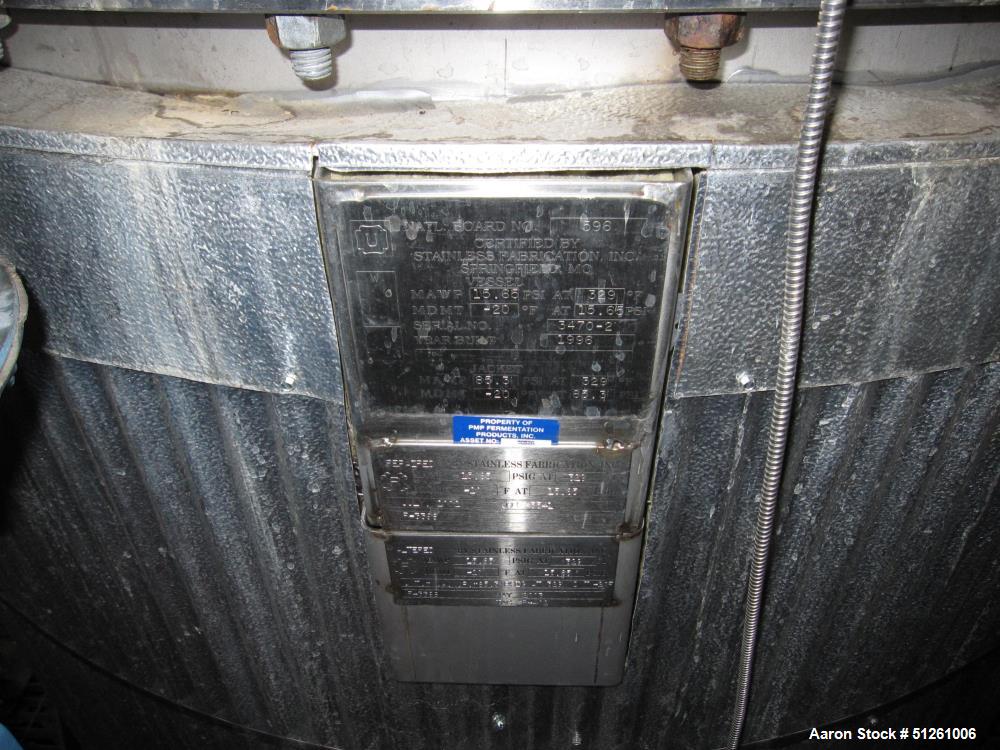 Used Stainless Steel Fabrication Inc. Reactor, 2,000 Gallon