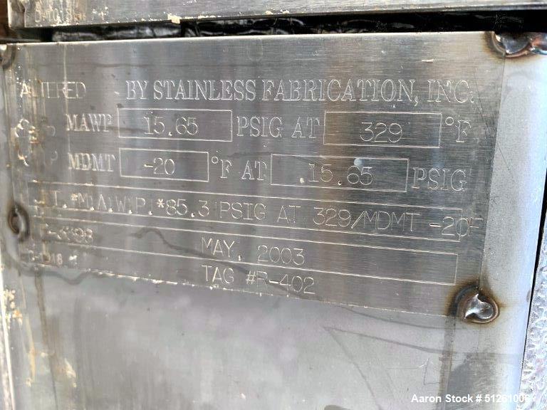 Used Stainless Steel Fabrication Inc. Reactor, 2,000 Gallon