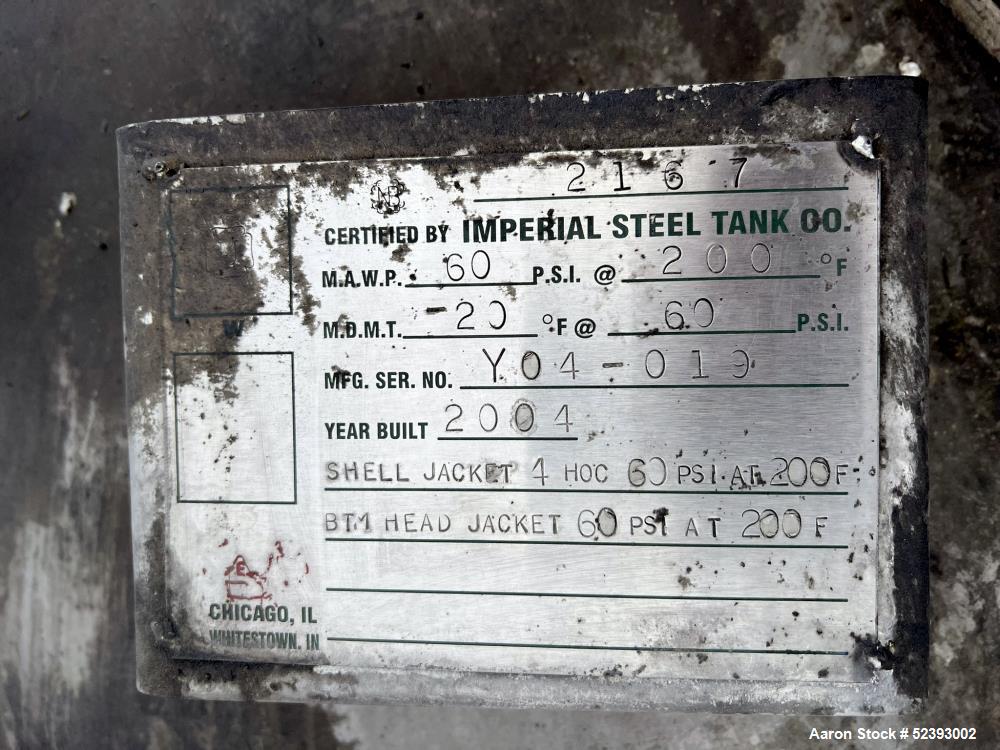 Used Imperial Steel 900 Gallon Reactor – 304 Stainless Steel, 60 PSI