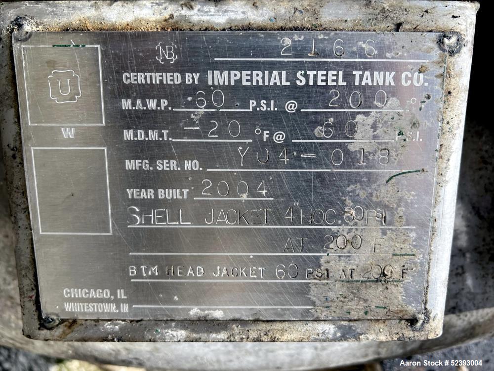 Imperial Steel Approximately 950 Gallon Capacity Reactor
