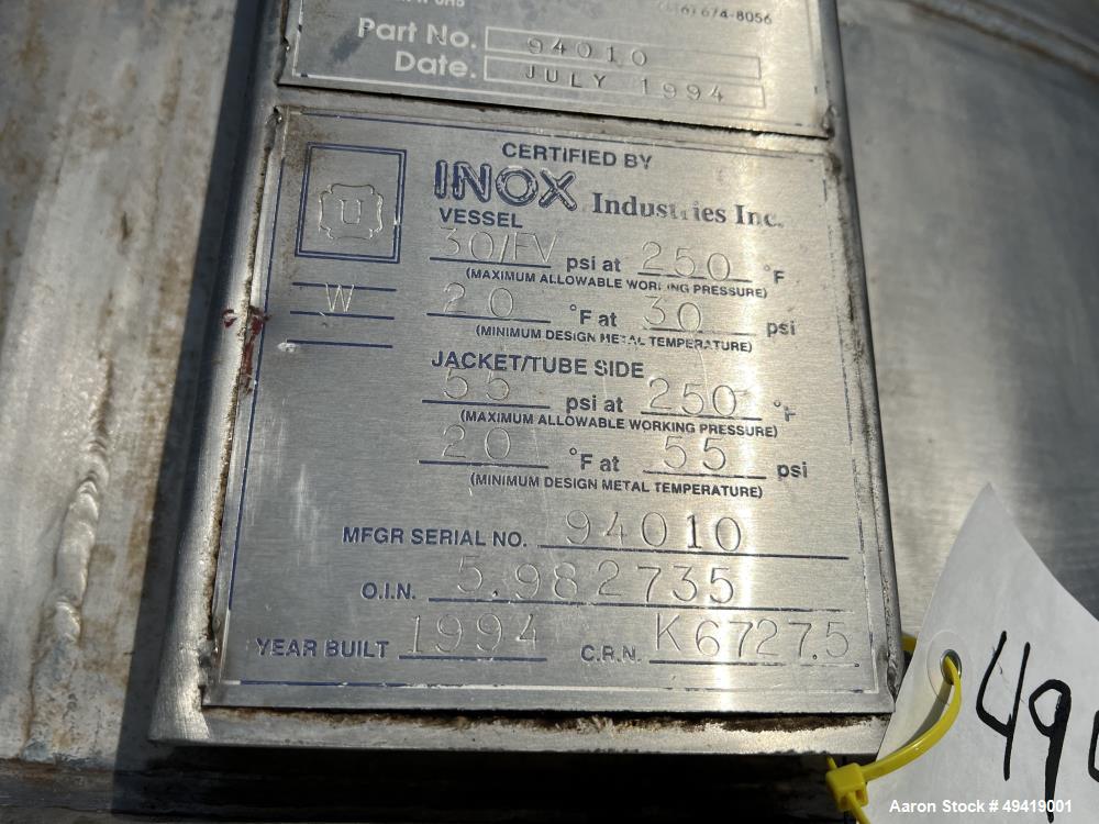 Used- INOX Industries Reactor, 792 Gallon / 3000 Liter, 316L Stainless Steel