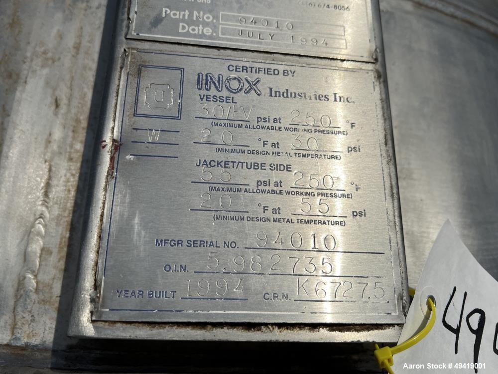 Used INOX Industries 792 Gallon Reactor – 316L Stainless Steel, Dimple Jacketed, ASME Built