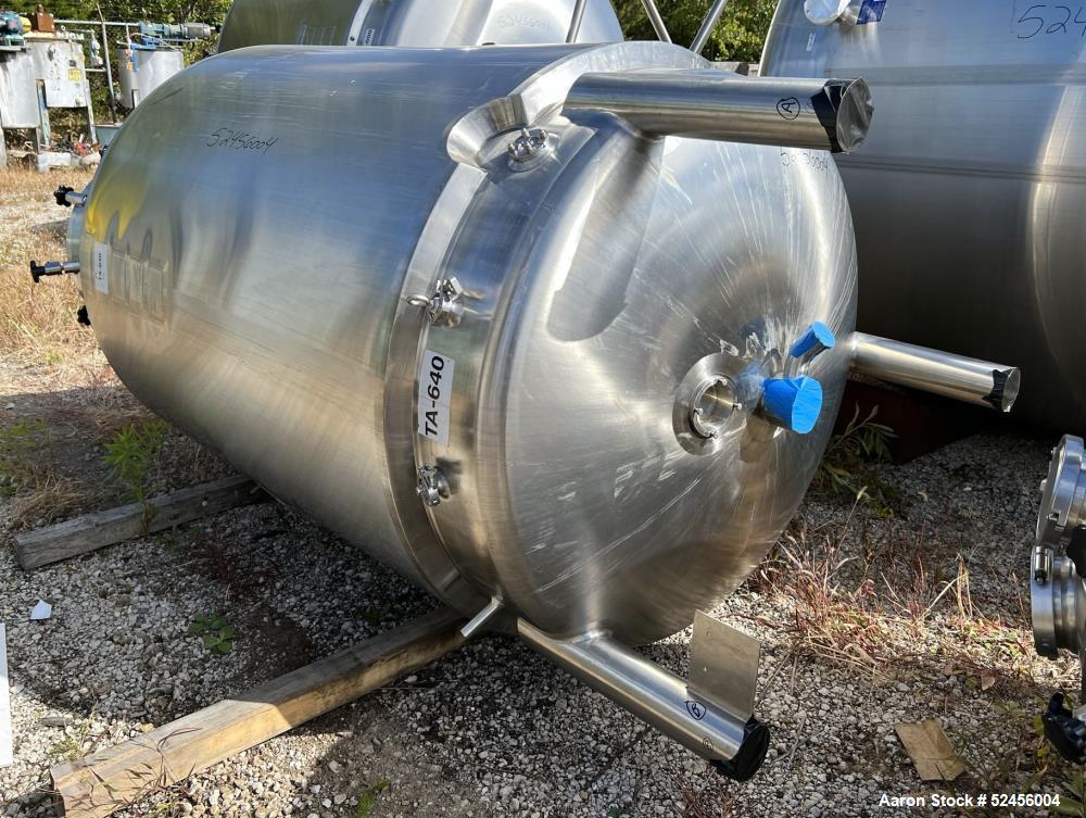 Used Mueller Jacketed Buffer Prep Tank, 792 Gallon (3,000 Liter), Model F, 316L Stainless Steel, Vertical. 54" Diameter x 75" straight side, dished top and bottom. Internal rated 50/Full Vacuum psi a...