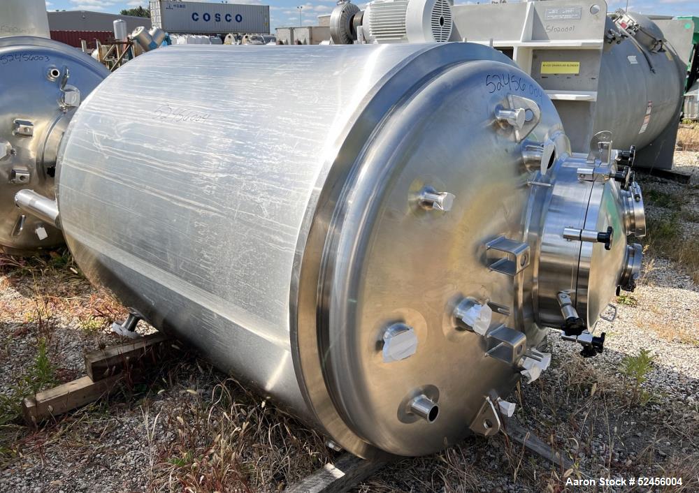 Used Mueller Jacketed Buffer Prep Tank, 792 Gallon (3,000 Liter), Model F, 316L Stainless Steel, Vertical. 54" Diameter x 75" straight side, dished top and bottom. Internal rated 50/Full Vacuum psi a...