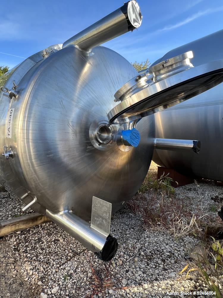 Used Mueller Jacketed Buffer Prep Tank, 792 Gallon (3,000 Liter), Model F, 316L Stainless Steel, Vertical. 54" Diameter x 75" straight side, dished top and bottom. Internal rated 50/Full Vacuum psi a...