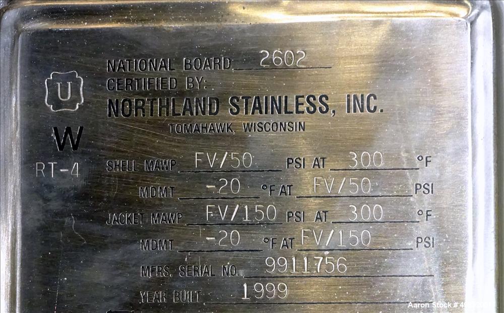 Used- Northland Stainless Inc. Reactor, Approximate 900 Gallon