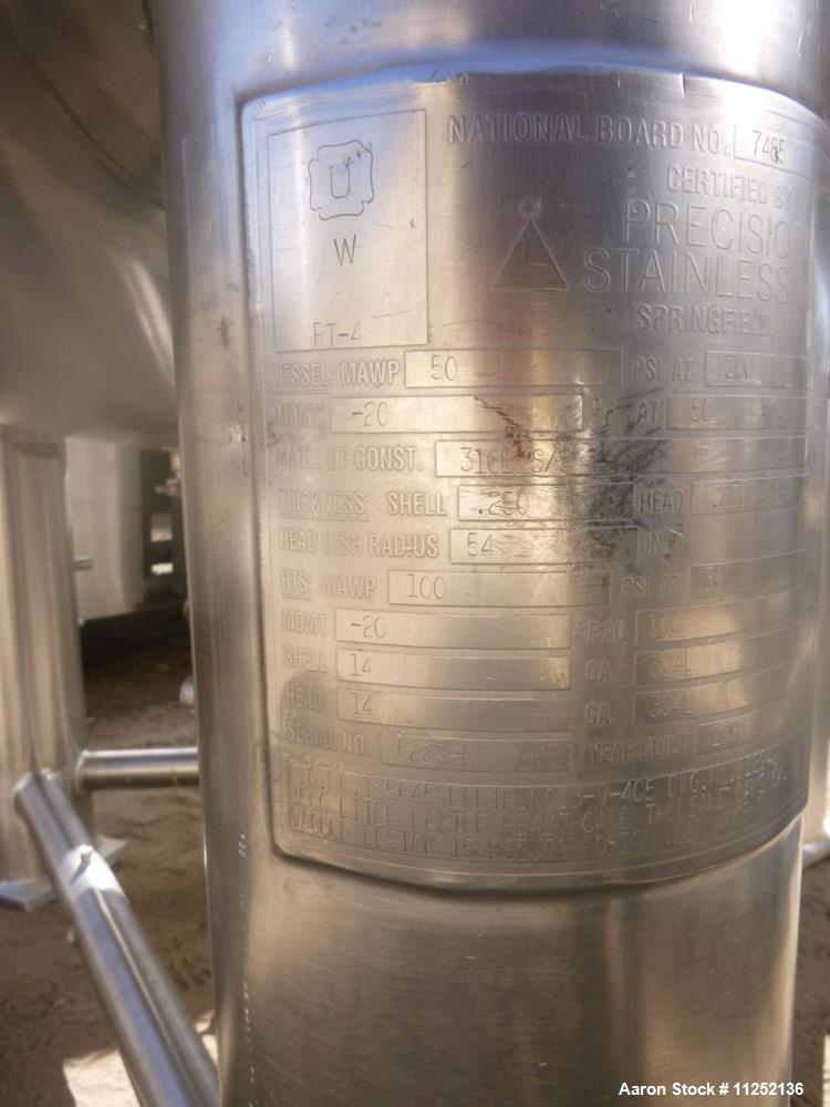 Used Precision Stainless 925 gallon Stainless Steel Reactor