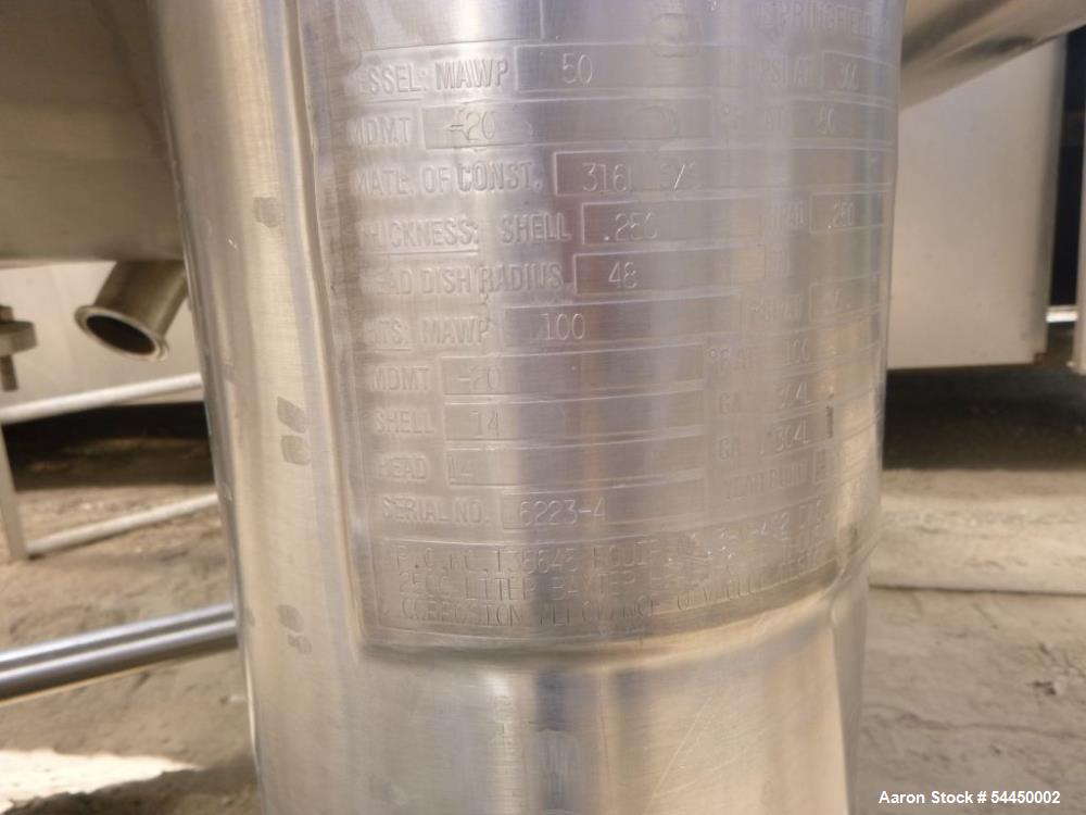 Used Precision Stainless 2,500 Liter 316L Agitated Reactor | Jacketed Pharmaceutical Pressure Vessel