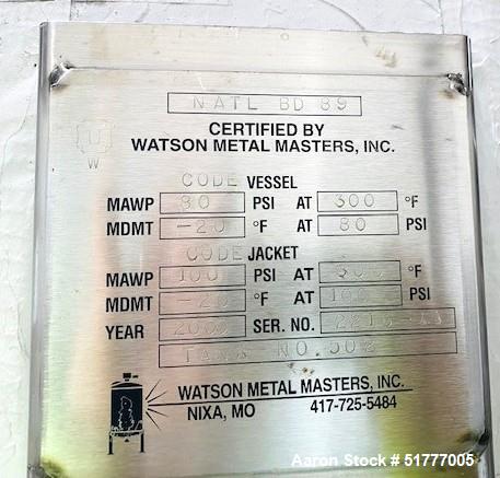 Used 600 Gallon 316L Stainless Steel Reactor