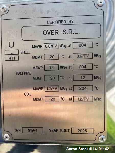 Unused 12,500-Gallon 316L Stainless Steel Reactor by Over