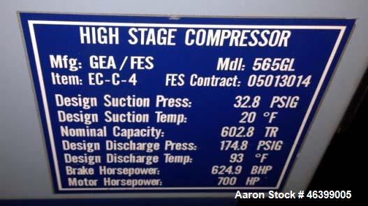 Used- GEA/FES Ammonia Screw Compressor, Model 565GL.