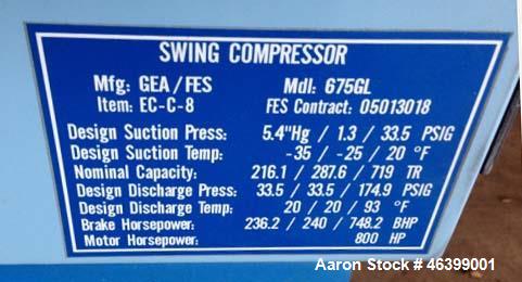 Used GEA/FES Ammonia Screw Compressor, Model 675GL.