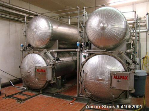 Used Retort Line Consisting of the Following Equipment:  (2) Allpax retorts, 1300SS; Allpax loader; Allpax unloader; Allpax retort baskets and carts; Arpac shrink tray wrapper; Axon EZ-Seal EZ-130 sl...