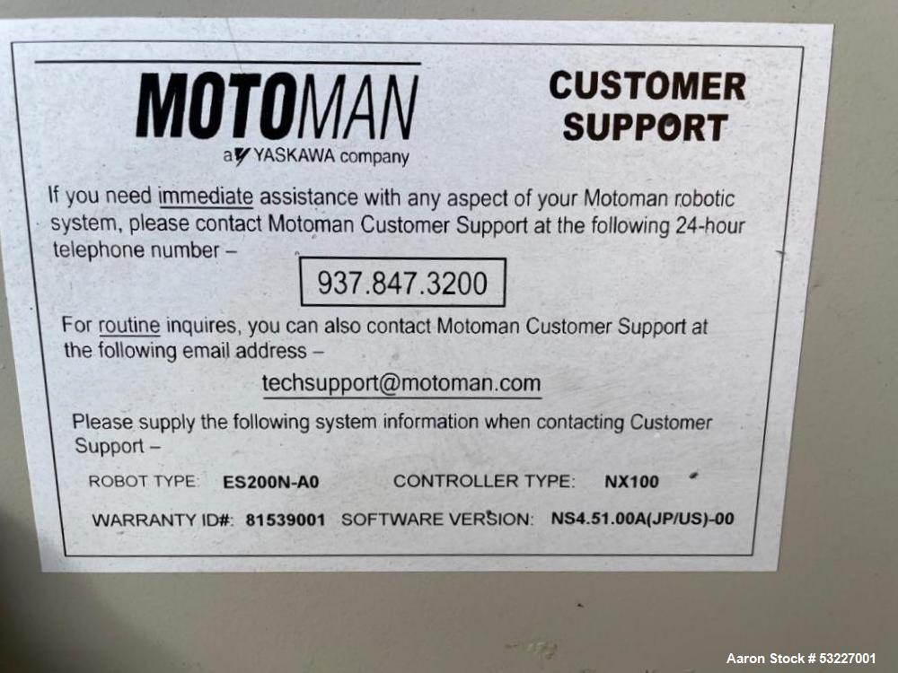 Motoman 6-Axis Robot Arm, Type ES200N with NX100 Controller.