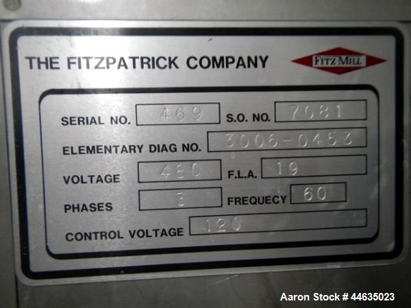 Used Stainless Steel Fitzpatrick Chilsonator, Model 2.0Lx8D