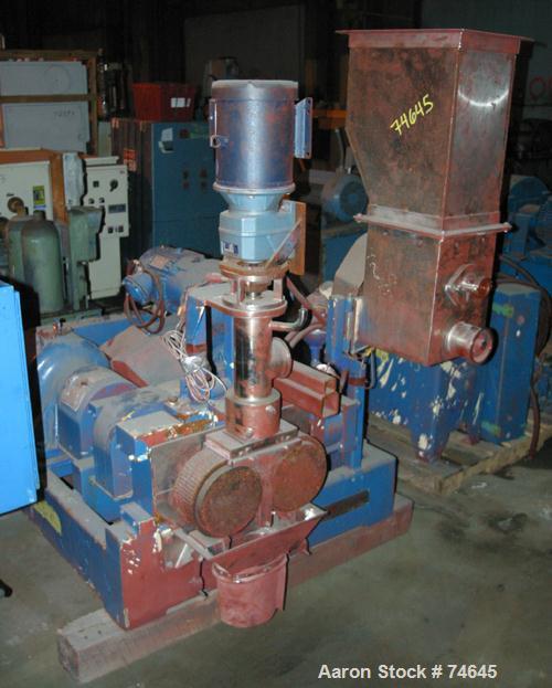 Used Fitzpatrick Chilsonator, Model DM, Type IR4LX10D, 316 Stainless Steel Wetted Parts. Driven by a 7.5 hp Reeves varidrive, 3/60/230/460 volt, output max 1750 rpm, min 438 rpm thru Winsmith gear re...