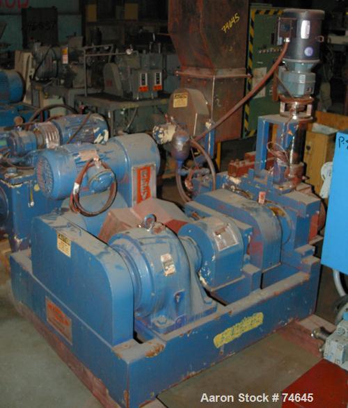 Used Fitzpatrick Chilsonator, Model DM, Type IR4LX10D, 316 Stainless Steel Wetted Parts. Driven by a 7.5 hp Reeves varidrive, 3/60/230/460 volt, output max 1750 rpm, min 438 rpm thru Winsmith gear re...