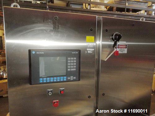 Used Hosokawa Bepex Roller Compactor, 50 mm Wide x 200 mm Long Rolls, Model Pharmapaktor L200/50P.  This system is approximately 68" wide x 64" x 94" high.  After compacting, the material discharges ...