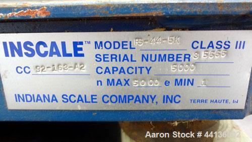 Used Inscale Floor Scale, Model FS-44-5K.  48” x 48” Carbon steel plate, 5,000 pound capacity.  Includes a GSE model 350 readout.