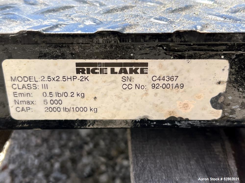 Used- Rice Lake 30" x 30" Class III Floor Scale, Model 2.5X2.5HP-2K. 2000lb capacity, Class III. Serial# C44367. Includes Ri...