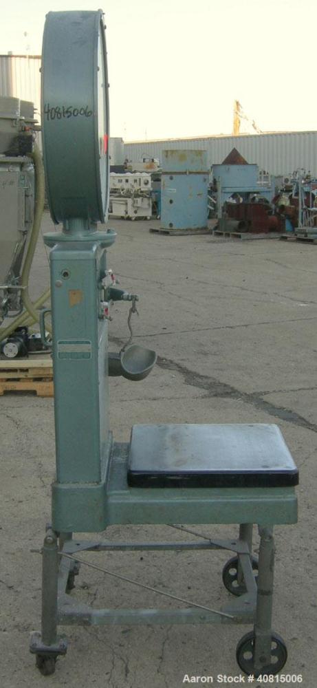 Used Toledo Scale, Model 2081. 125 pound capacity. 20'' x 20'' platform. Mounted on a cart with casters.