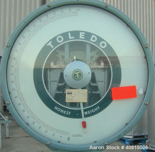 Used Toledo Scale, Model 2081. 125 pound capacity. 20'' x 20'' platform. Mounted on a cart with casters.