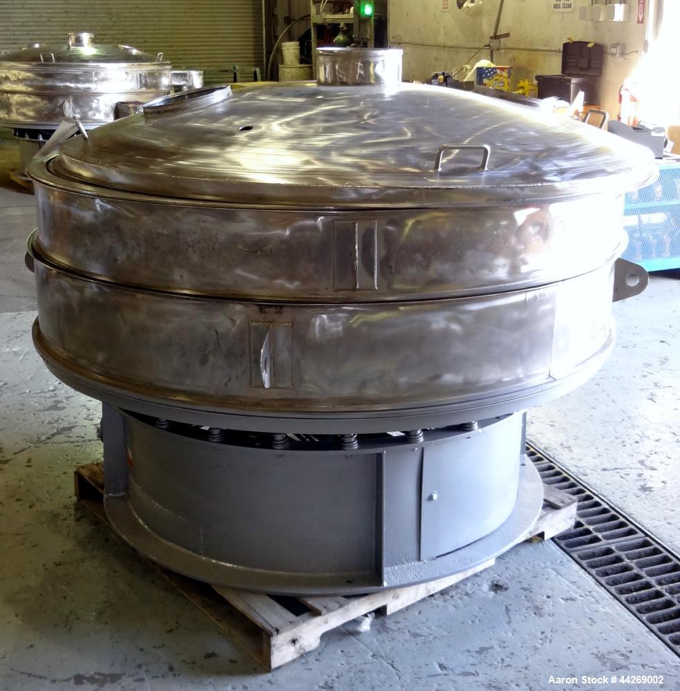 Used Sweco Screener, Model US72108, 316 Stainless Steel. Consisting of: (1) 72” Diameter deck, (1) top cover. Driven by a 5hp, 3/60/230/460 volt, 1200 rpm motor. Mounted on a carbon steel base. Missi...