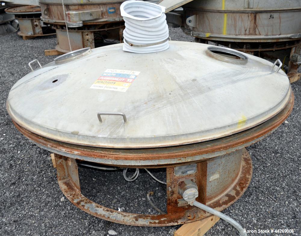 Used Sweco Screener, Model US72108, 316 Stainless Steel. Consisting of: (1) 72” Diameter deck, (1) top cover. Driven by a 5hp, 3/60/230/460 volt, 1200 rpm motor. Mounted on a carbon steel base. Missi...