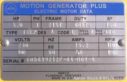 Unused-UNUSED: Sweco screener motor 5 hp 3/60/230/460 volt, 1160 rpm, XP.