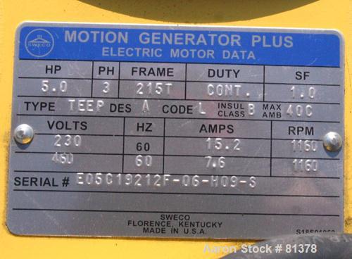 Unused-UNUSED: Sweco screener motor 5 hp 3/60/230/460 volt, 1160 rpm, XP.
