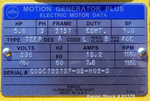 Unused-UNUSED: Sweco screener motor 5 hp 3/60/230/460 volt, 1160 rpm, XP.