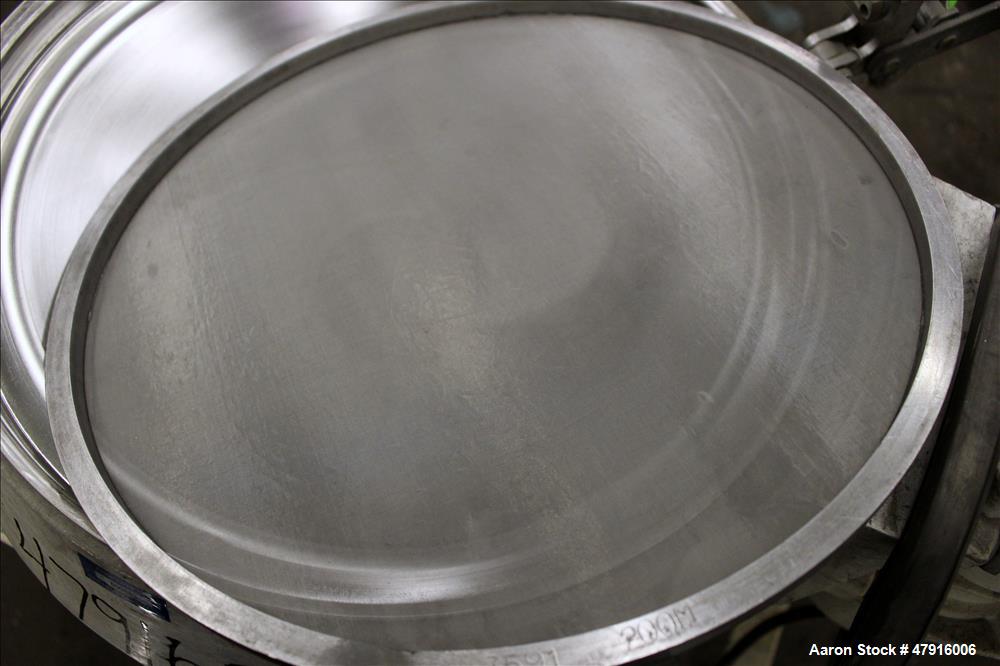 Used Russell Finex Compact Sieve, Model 27400, Stainless Steel. Approximate 14" diameter single deck. Clamp down top cover with 4" feed opening. 4" Center bottom discharge. Driven by a 0.23hp, 1/60/1...