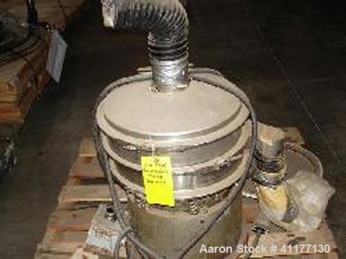 Used Sweco 18" diameter stainless steel circular sifter. Single deck dual separation with cover.