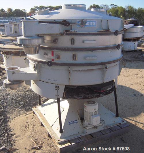 Used Allgaier Tumbler Screening Machine, model TSM-1200/3, stainless steel. 48" (1250mm) diameter double deck, 3 separation, includes top cover. Driven by a 1.5 kw (2 hp), 440 volt, 1730 rpm motor. B...