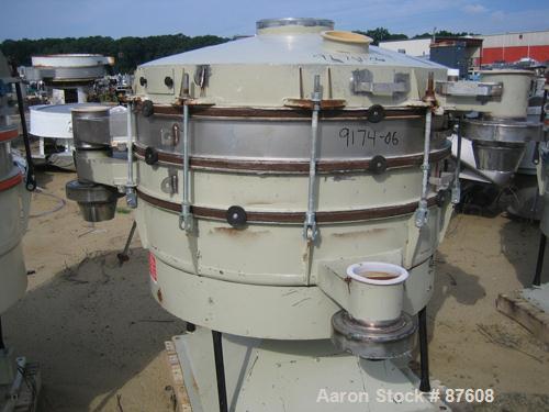 Used Allgaier Tumbler Screening Machine, model TSM-1200/3, stainless steel. 48" (1250mm) diameter double deck, 3 separation, includes top cover. Driven by a 1.5 kw (2 hp), 440 volt, 1730 rpm motor. B...