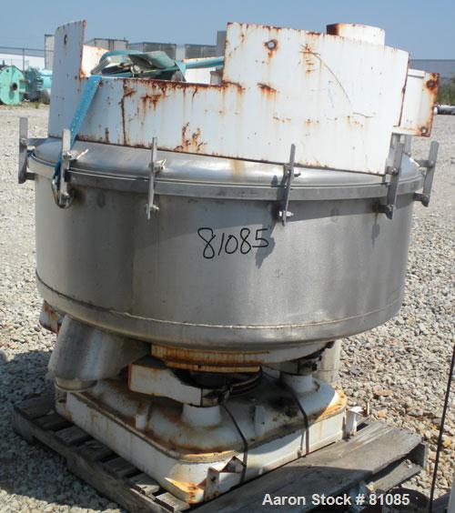 USED: BF Gump pneumatic incline screener, model CP43. 48" diameter, 304 stainless steel, operating at 15 psig, 6" inlet, 5" outlet, 3 screens, 33 square foot total screen area. Driven by a 2 hp, 3/60...
