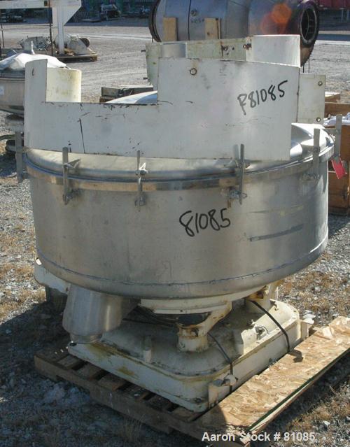 USED: BF Gump pneumatic incline screener, model CP43. 48" diameter, 304 stainless steel, operating at 15 psig, 6" inlet, 5" outlet, 3 screens, 33 square foot total screen area. Driven by a 2 hp, 3/60...