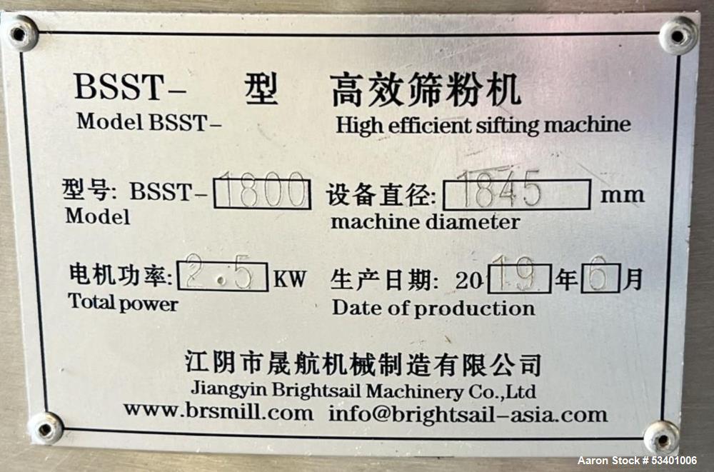 Used-Brightsail Machinery Stainless Steel 72" Sifter, Model BSST-1800, Built 10/2019.