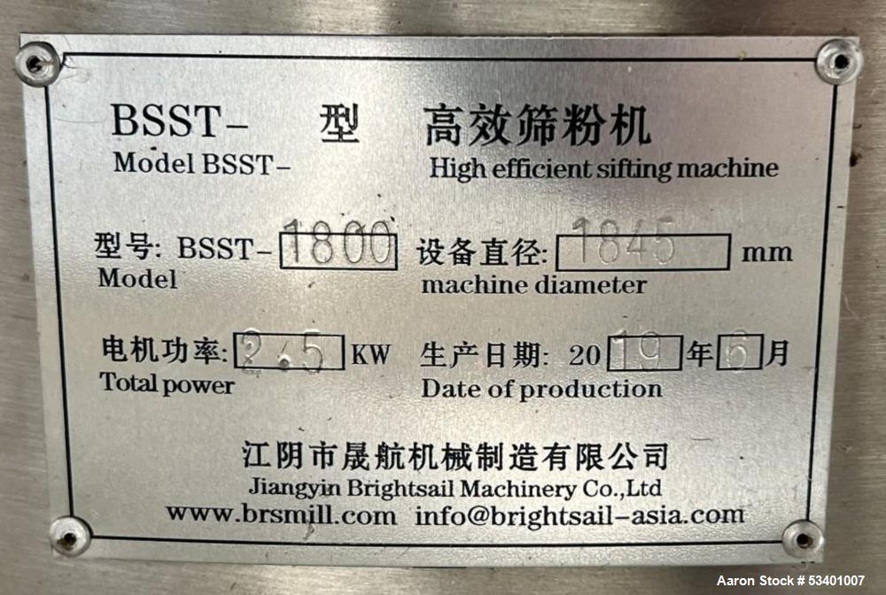 Tamiz de acero inoxidable de 72' usado para maquinaria Brightsail, modelo BSST-1800, construido el 10/2019.