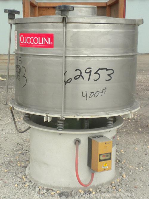 Unused- Cuccolini Vibrating Sifter, Model VPA600 2X, 304 Stainless Steel. Approximate 24" diameter (600 mm), single deck, 2 separation, with top cover. Driven by a .75/.90 KW, 3/50-60/220/380 Volt, 1...
