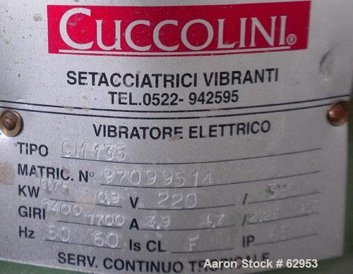 Unused- Cuccolini Vibrating Sifter, Model VPA600 2X, 304 Stainless Steel. Approximate 24" diameter (600 mm), single deck, 2 separation, with top cover. Driven by a .75/.90 KW, 3/50-60/220/380 Volt, 1...