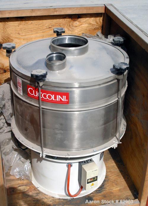 Unused- Cuccolini Vibrating Sifter, Model VPA600 2X, 304 Stainless Steel. Approximate 24" diameter (600 mm), single deck, 2 separation, with top cover. Driven by a .75/.90 KW, 3/50-60/220/380 Volt, 1...