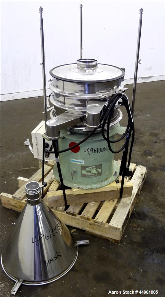 Used Dalton Company Vibrating Screener, Model 402, 304 Stainless Steel. Apprixmate 14" diameter, double deck, 3 separation with top cover. Driven by a 0.4kw, 3/60/220 volt, 3440 rpm motor. Includes a...