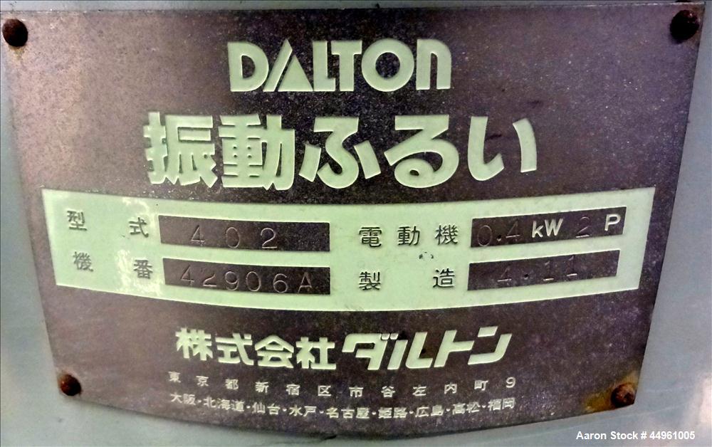 Used Dalton Company Vibrating Screener, Model 402, 304 Stainless Steel. Apprixmate 14" diameter, double deck, 3 separation with top cover. Driven by a 0.4kw, 3/60/220 volt, 3440 rpm motor. Includes a...