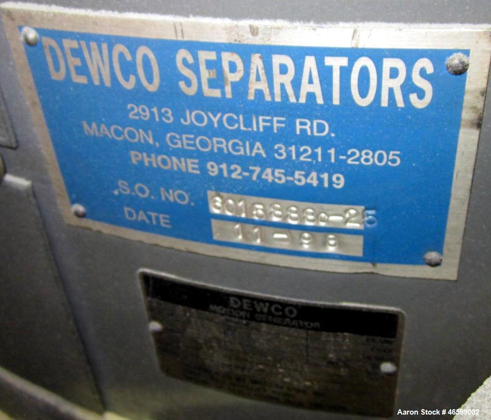 Used Dewco Screener, 60" Diameter, Stainless Steel. Single deck, driven by a 2.5hp motor. Serial# 6015888-25.